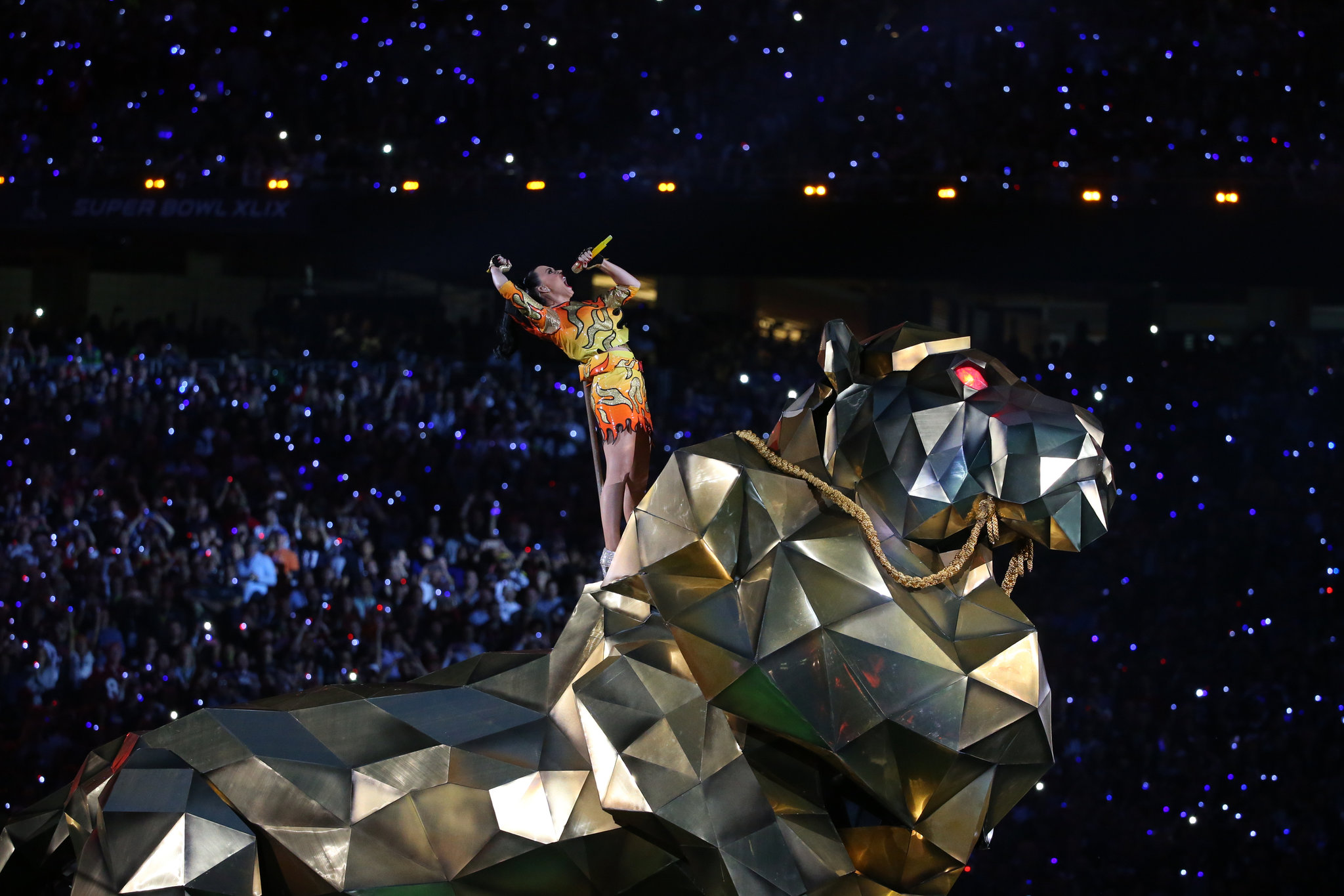 Katy Perry performing at Super Bowl halftime show