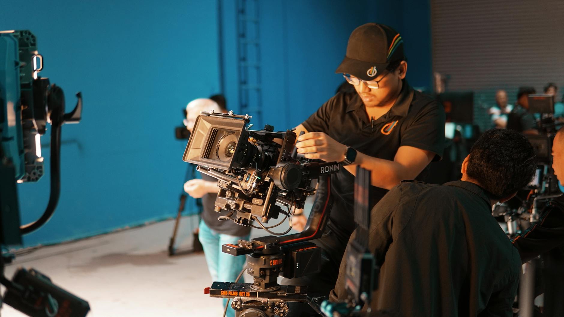 Nigerian film crew working on movie set