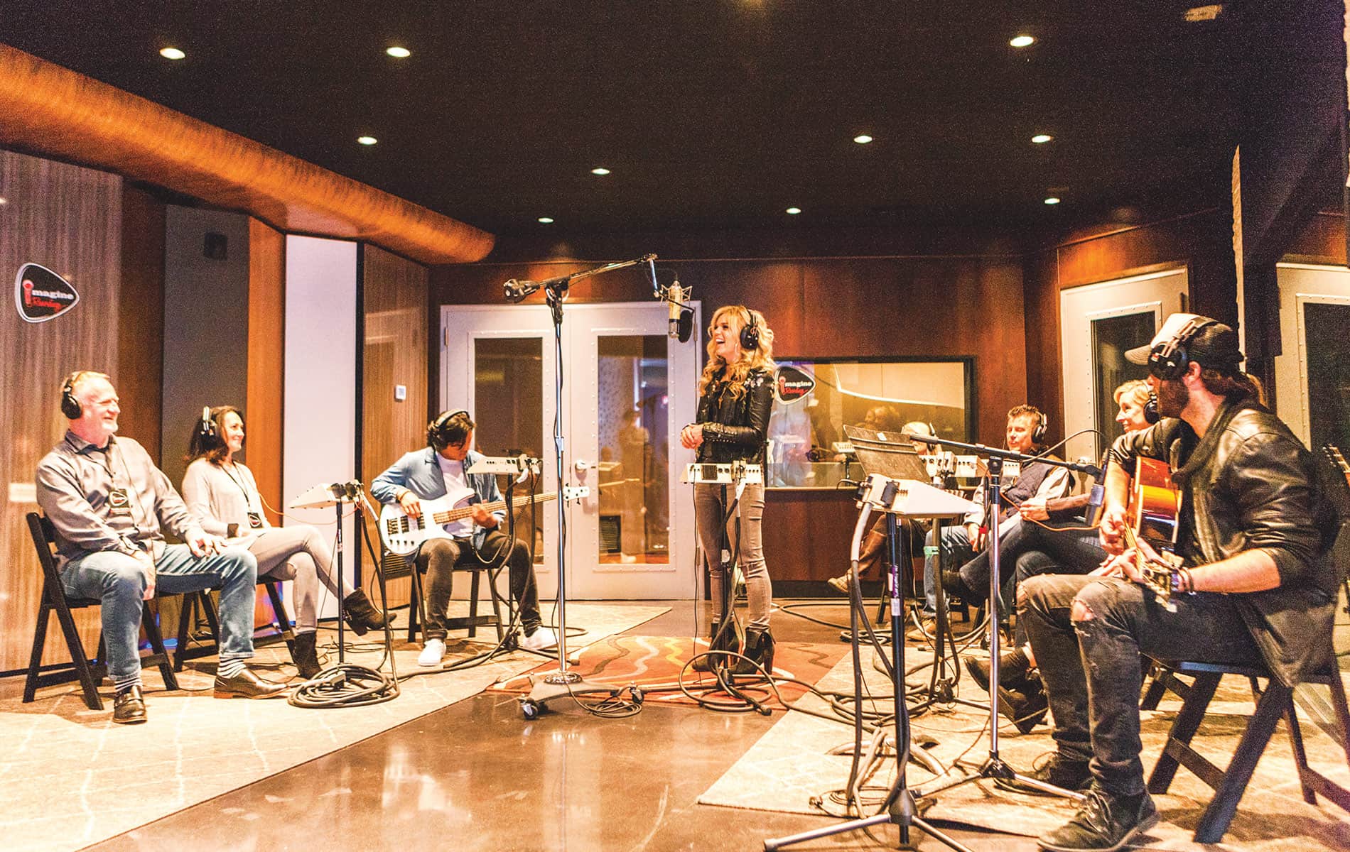 Nashville recording studio with songwriters and musicians