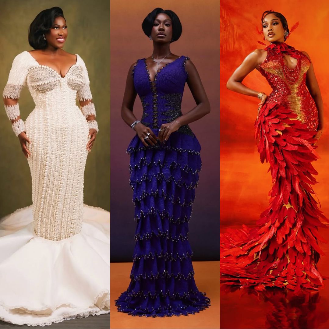 Dress with stone and mineral-inspired details at AMVCA 2026