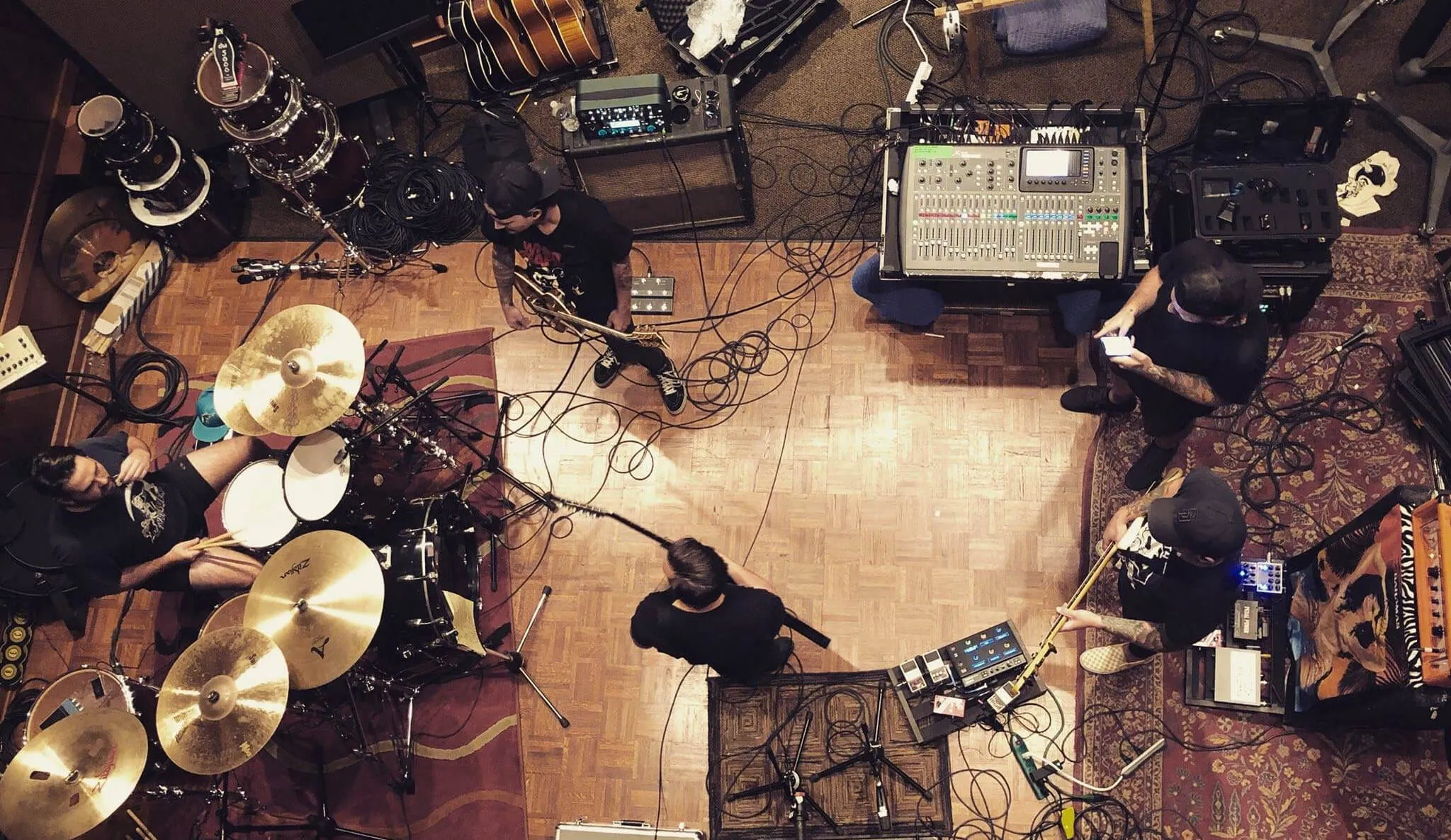 Beartooth recording music in studio