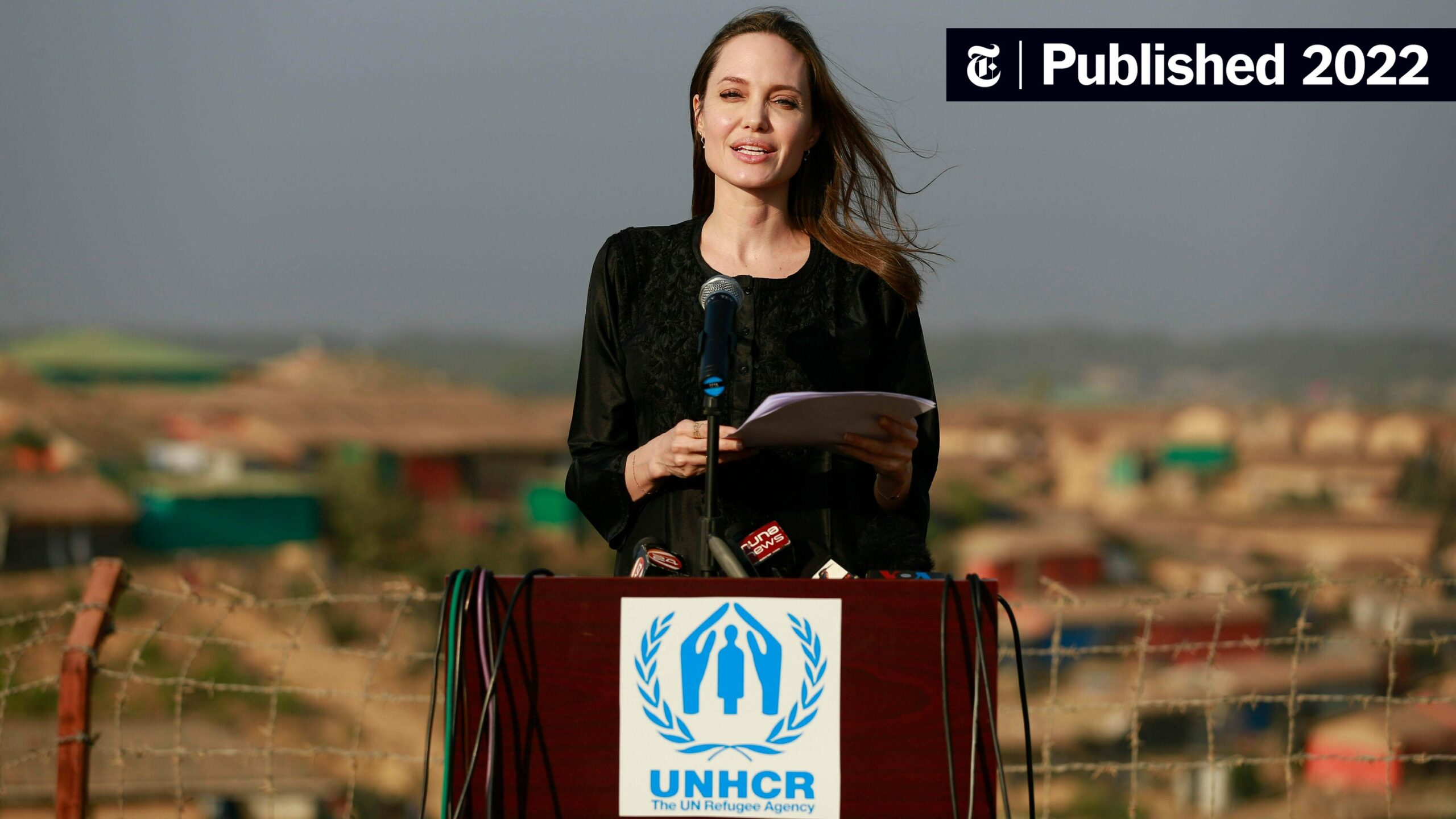 Angelina Jolie in her role as UN Goodwill Ambassador doing humanitarian work
