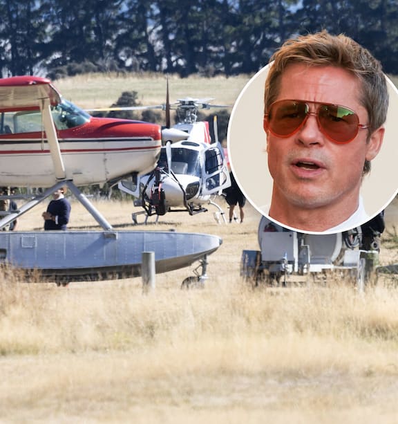 Brad Pitt on a movie set during filming
