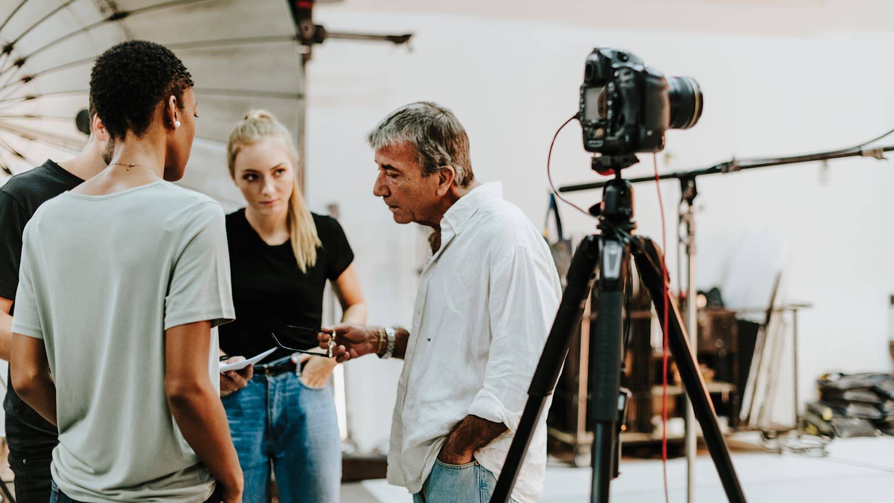 Hollywood film director on movie set