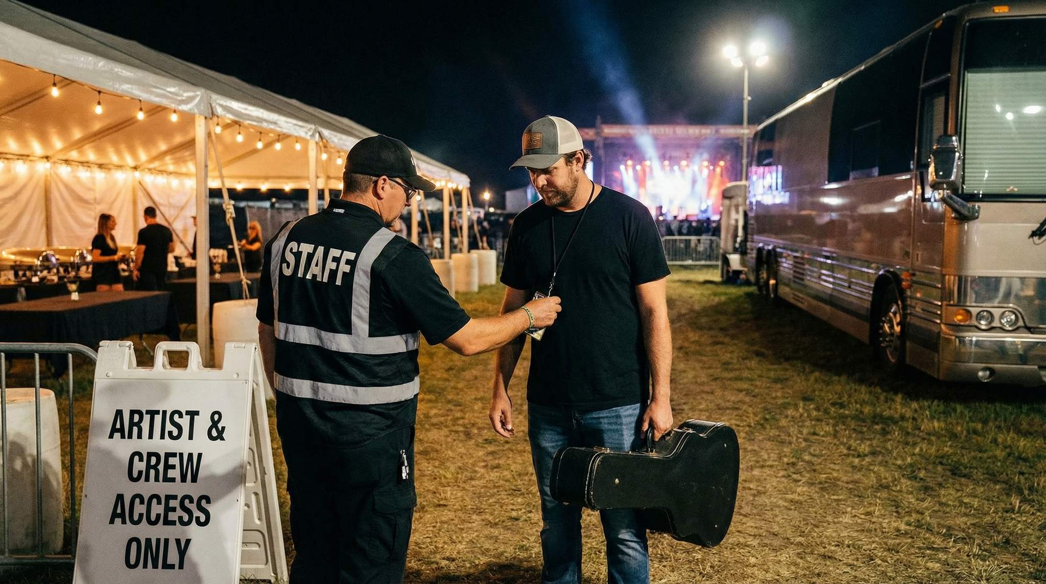 Country music festival backstage area