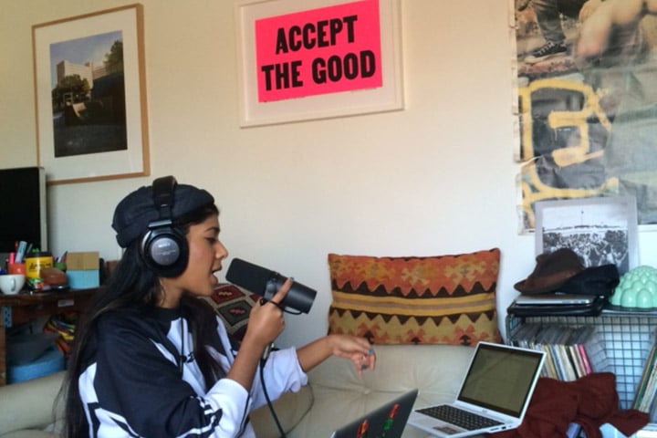 Ecca Vandal in recording studio making music