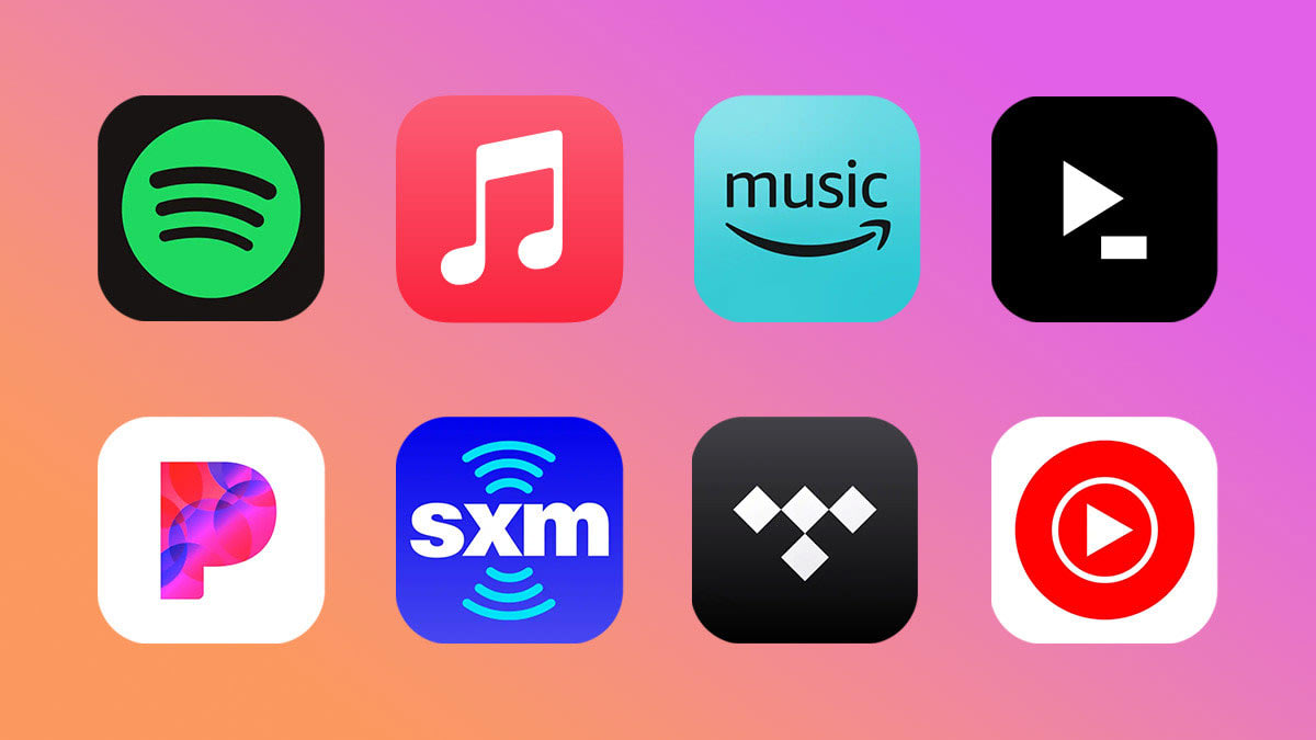 Music streaming service logos on mobile device