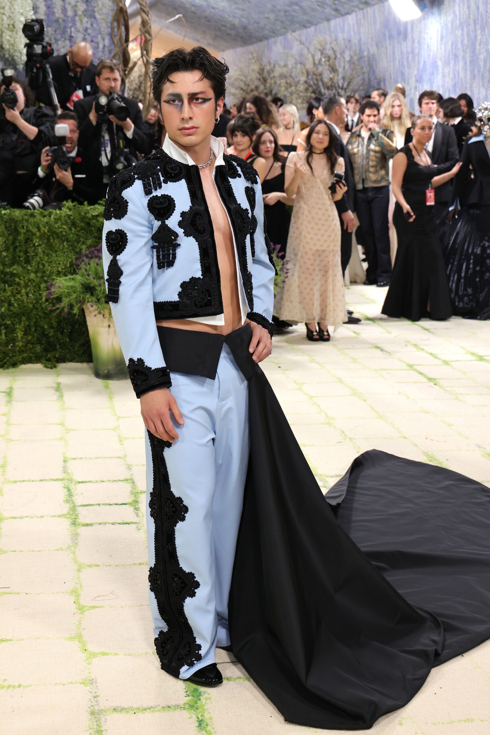 Hudson Williams wearing powder blue Balenciaga suit at 2026 Met Gala