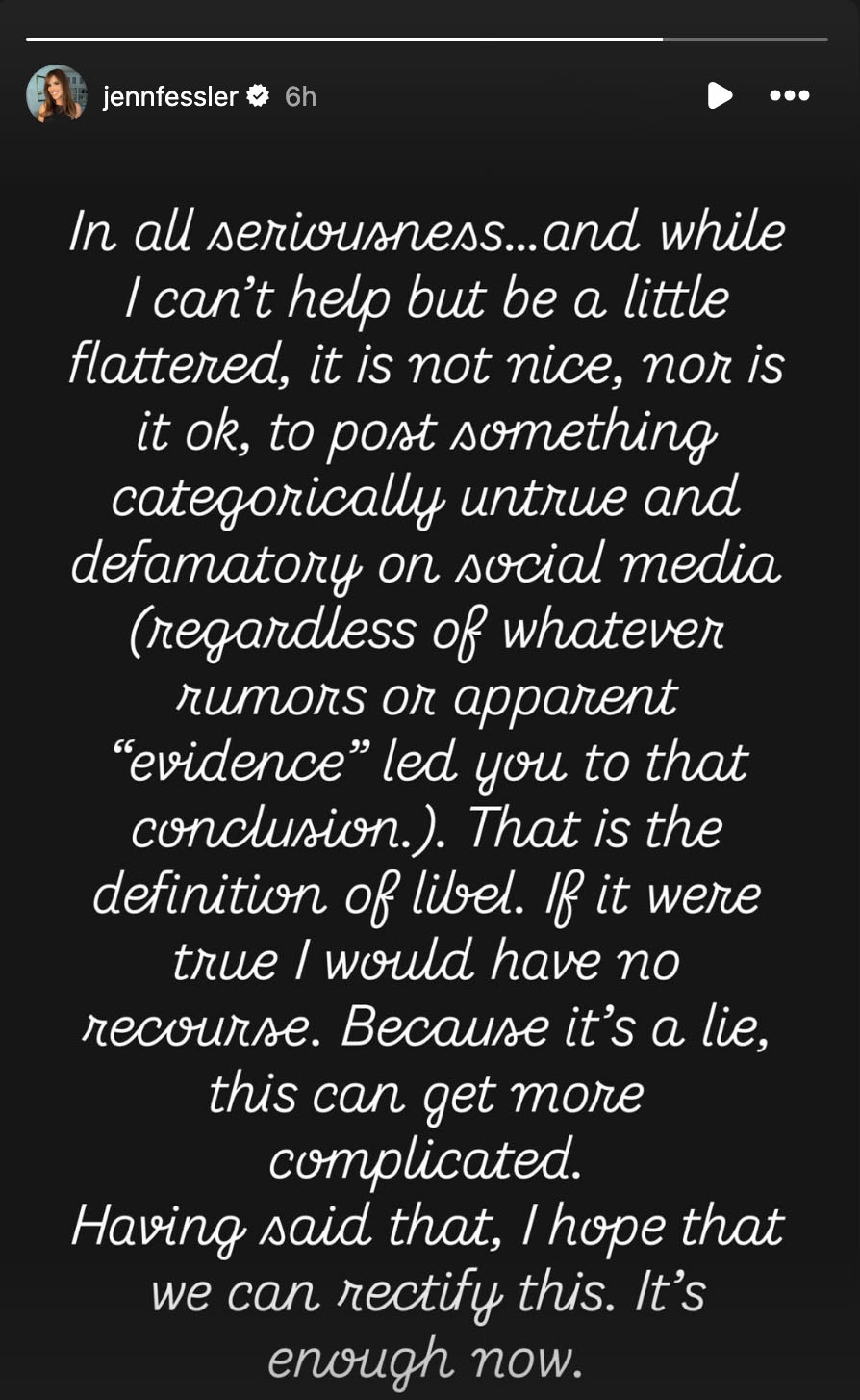Jennifer Fessler making a public statement on social media