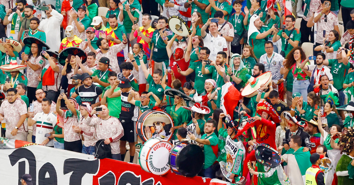 Mexican soccer fans celebrating with music and instruments