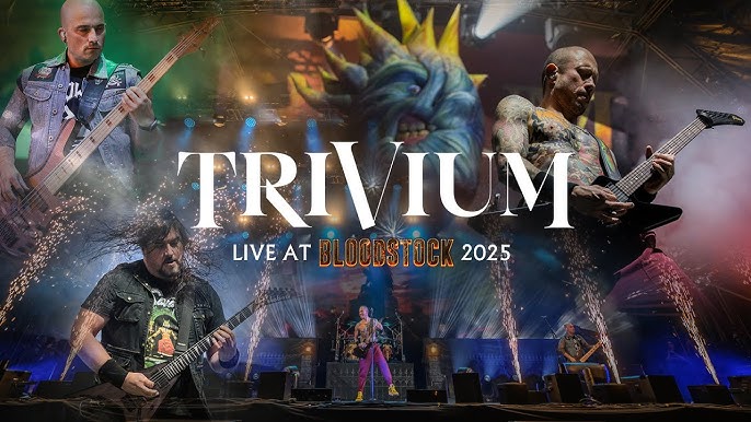 Trivium performing on stage during live concert