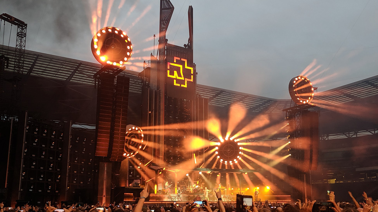 Elaborate metal concert stage with lighting and production