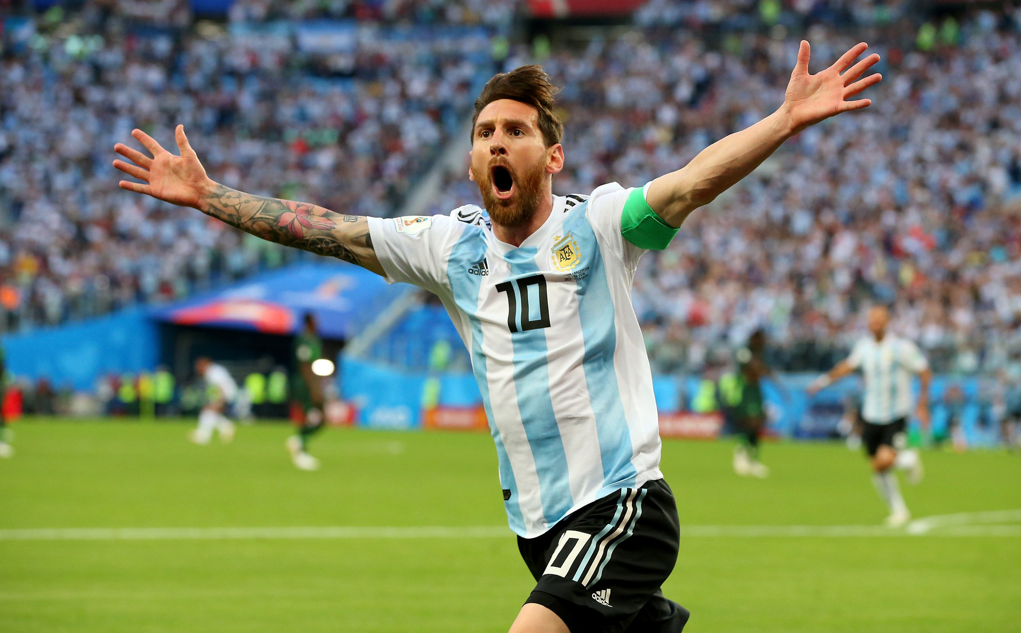 Lionel Messi wearing Argentina's national team jersey