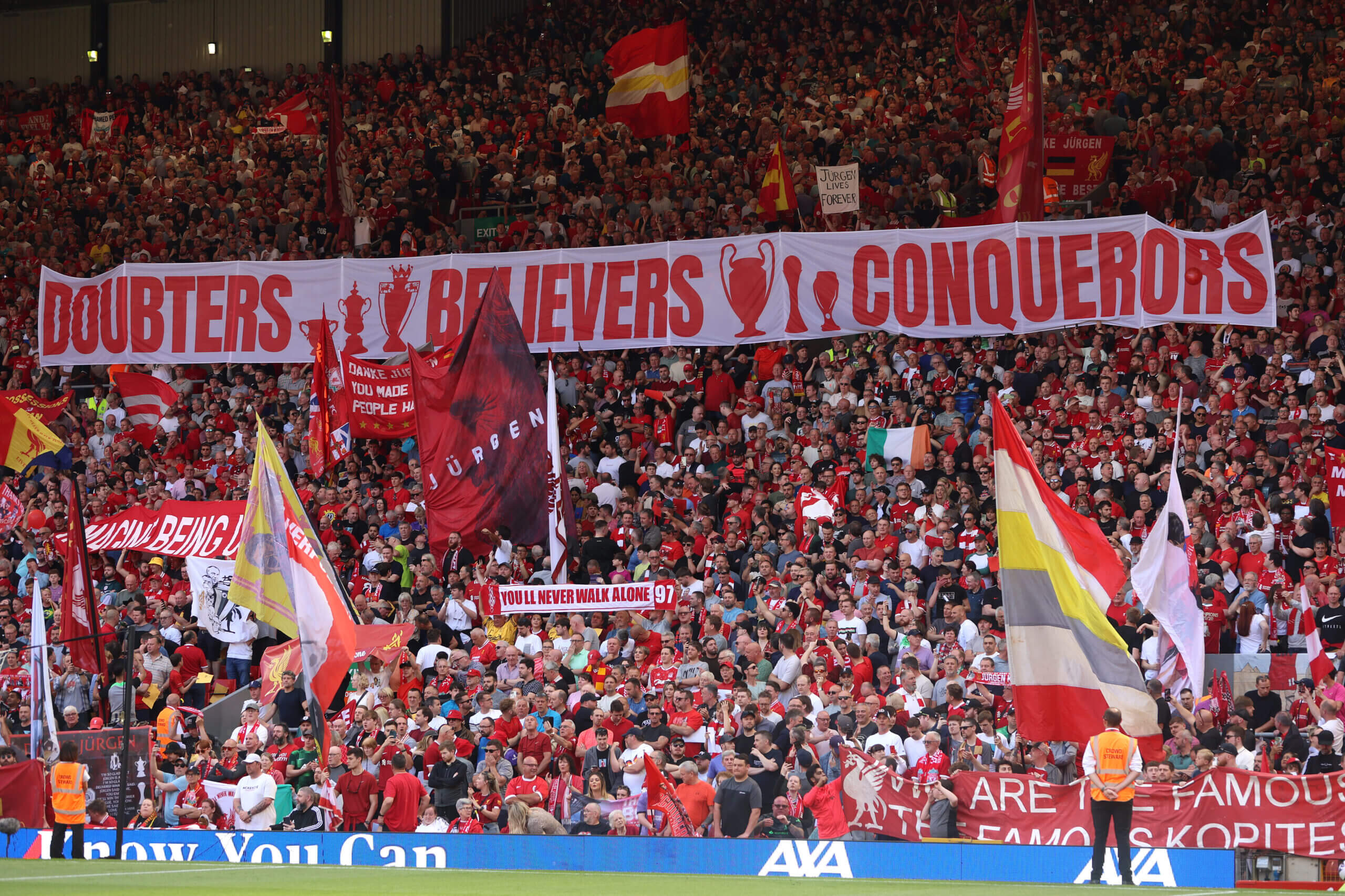 Liverpool fans at Anfield stadium