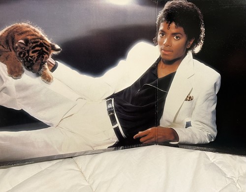 Michael Jackson's iconic Thriller album artwork and branding
