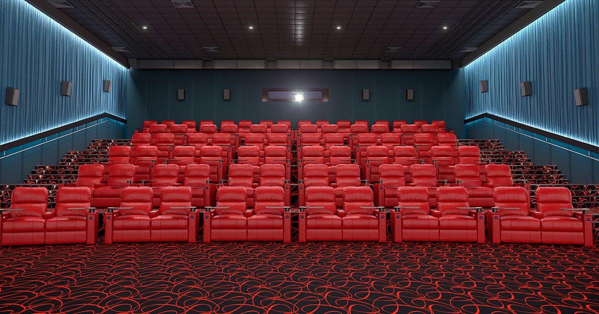 Movie theater interior with rows of seats