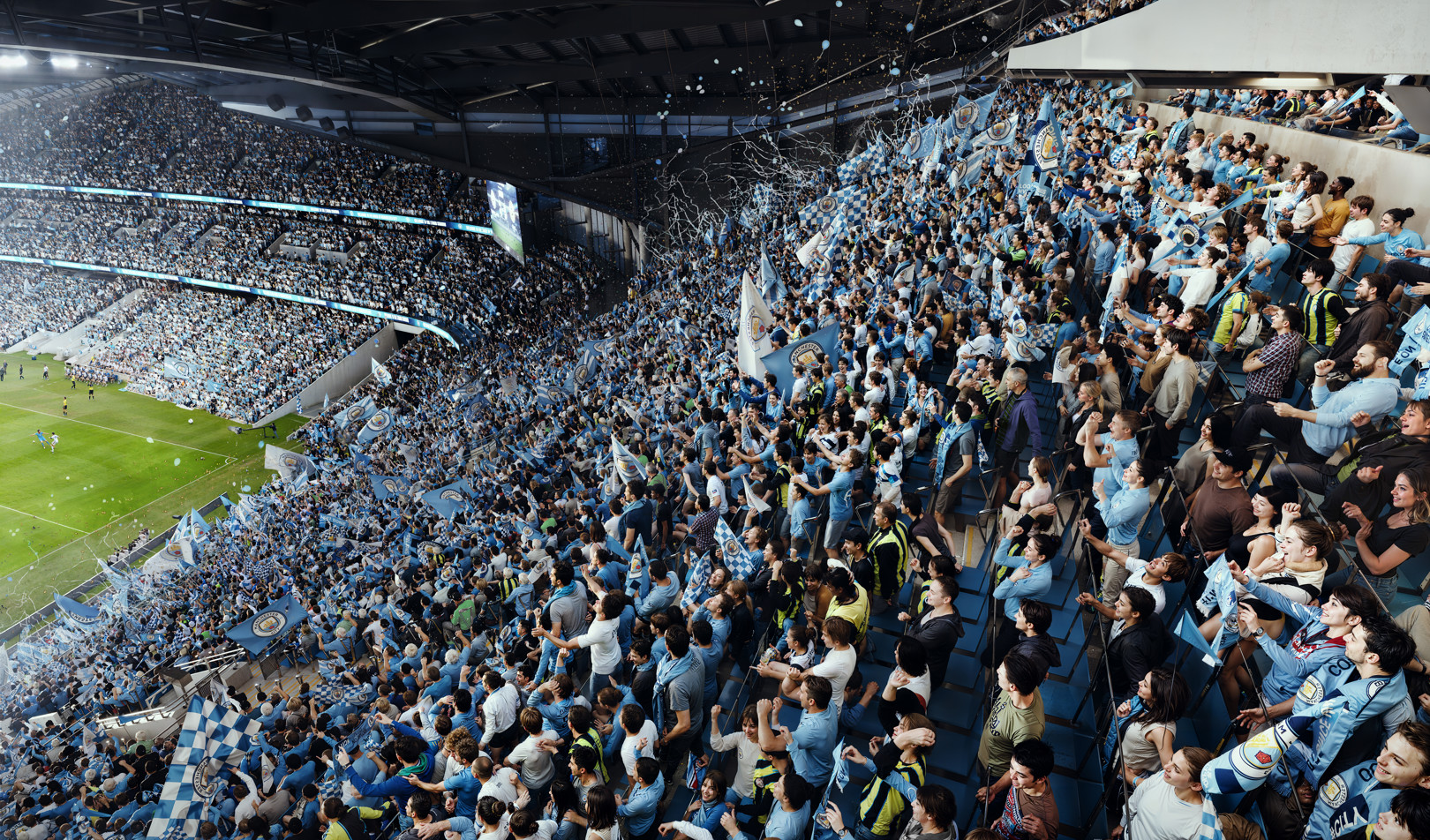 Manchester City supporters at the Etihad Stadium