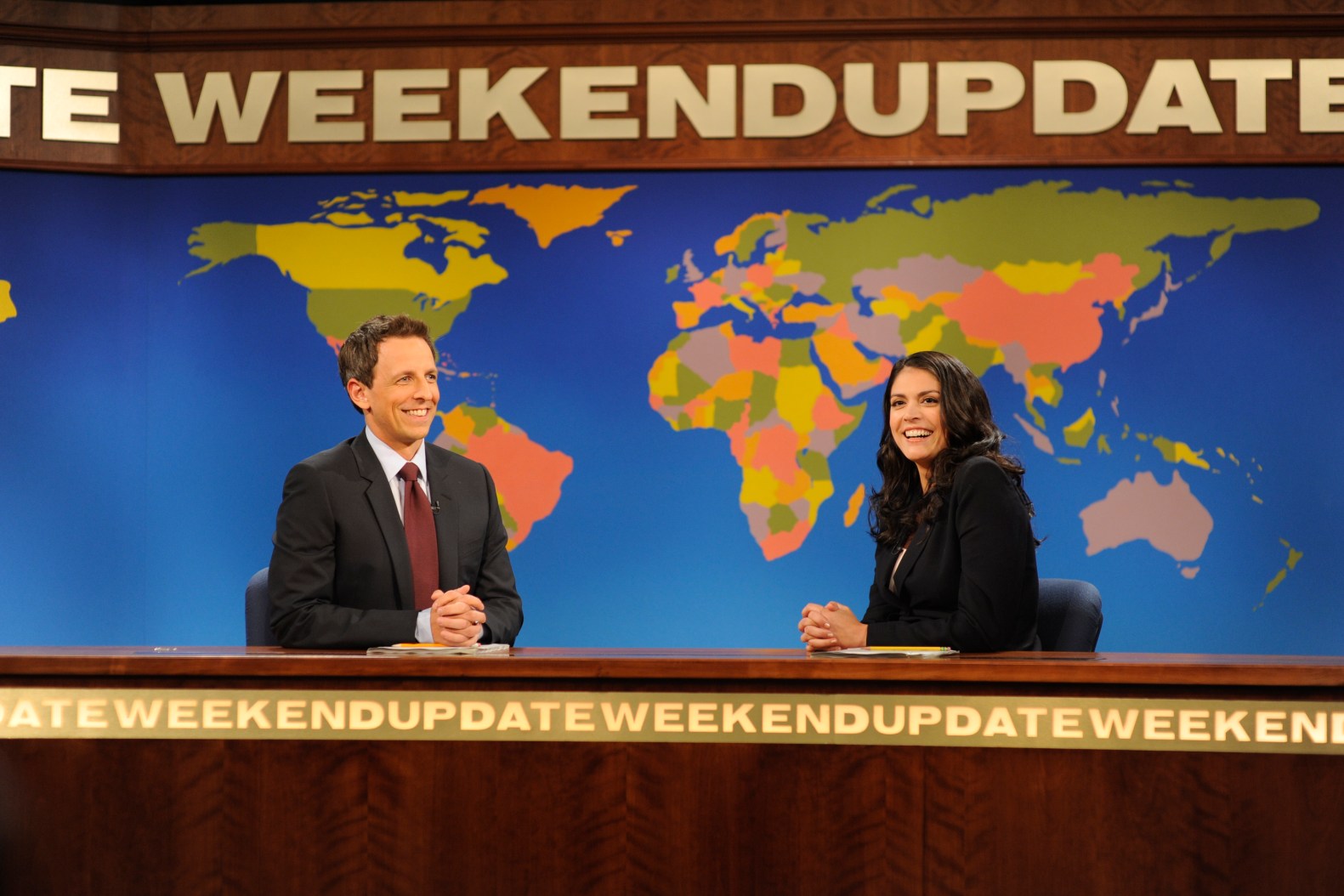SNL Weekend Update news desk setup