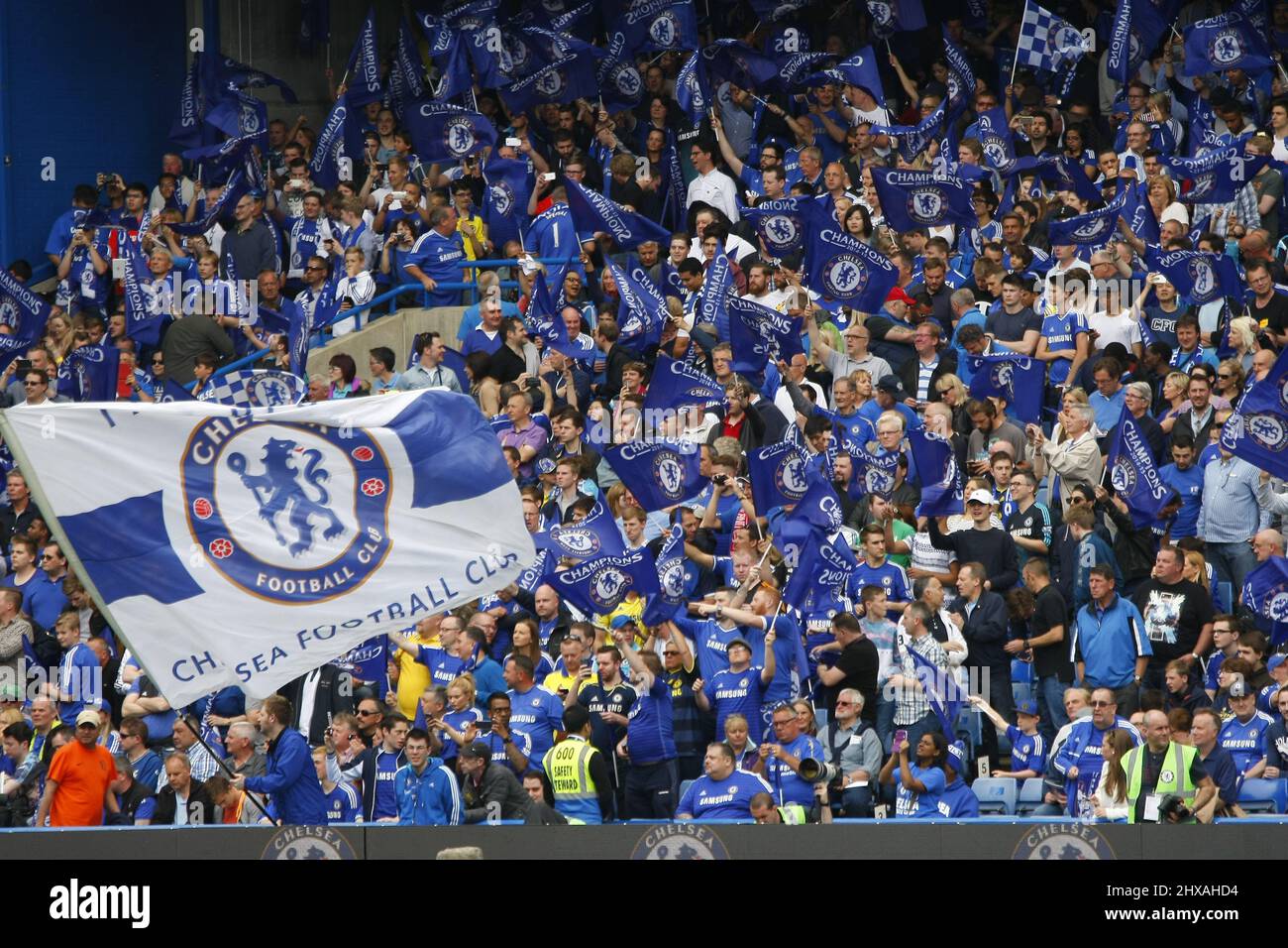 Chelsea supporters celebrating at Stamford Bridge