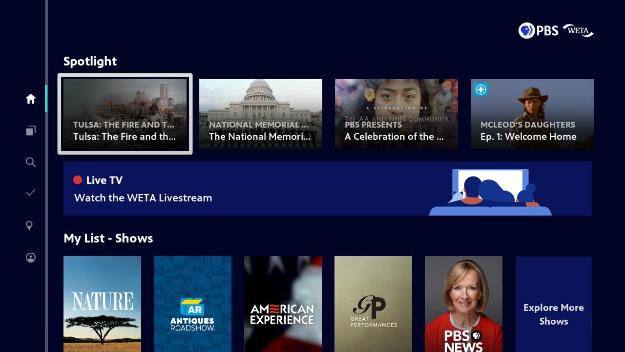 PBS app streaming live television broadcast