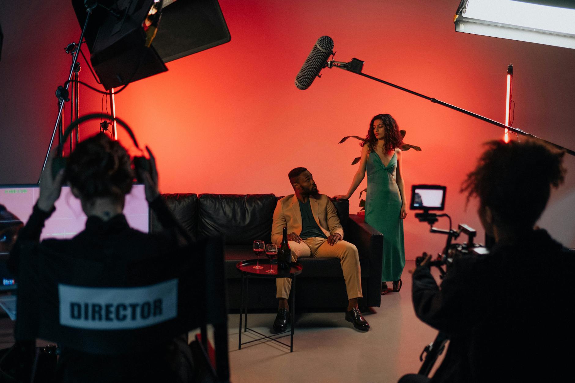 Nollywood movie set with film crew and actors