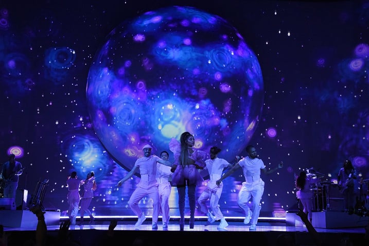 Elaborate stage production setup for Ariana Grande tour
