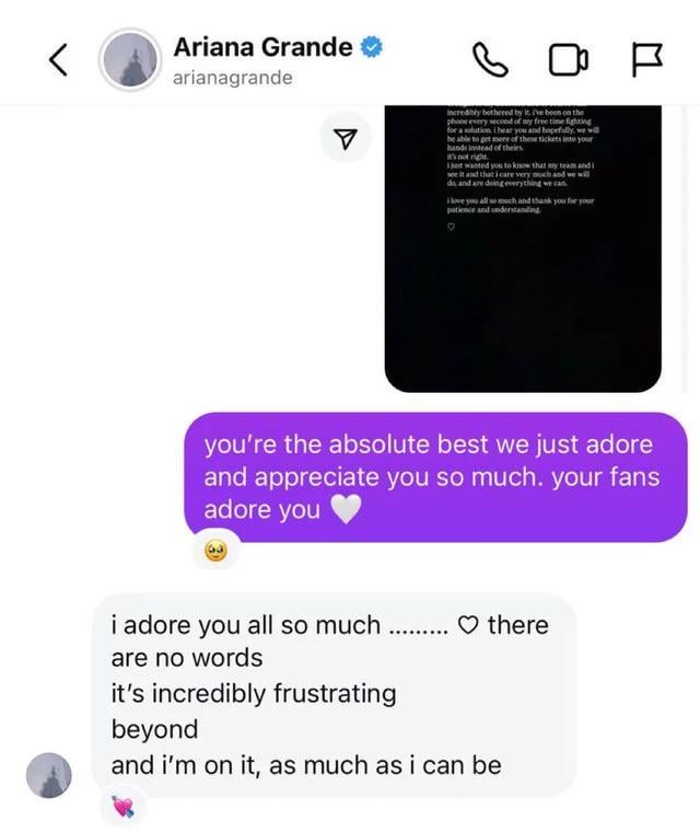 Ariana Grande addressing fans online