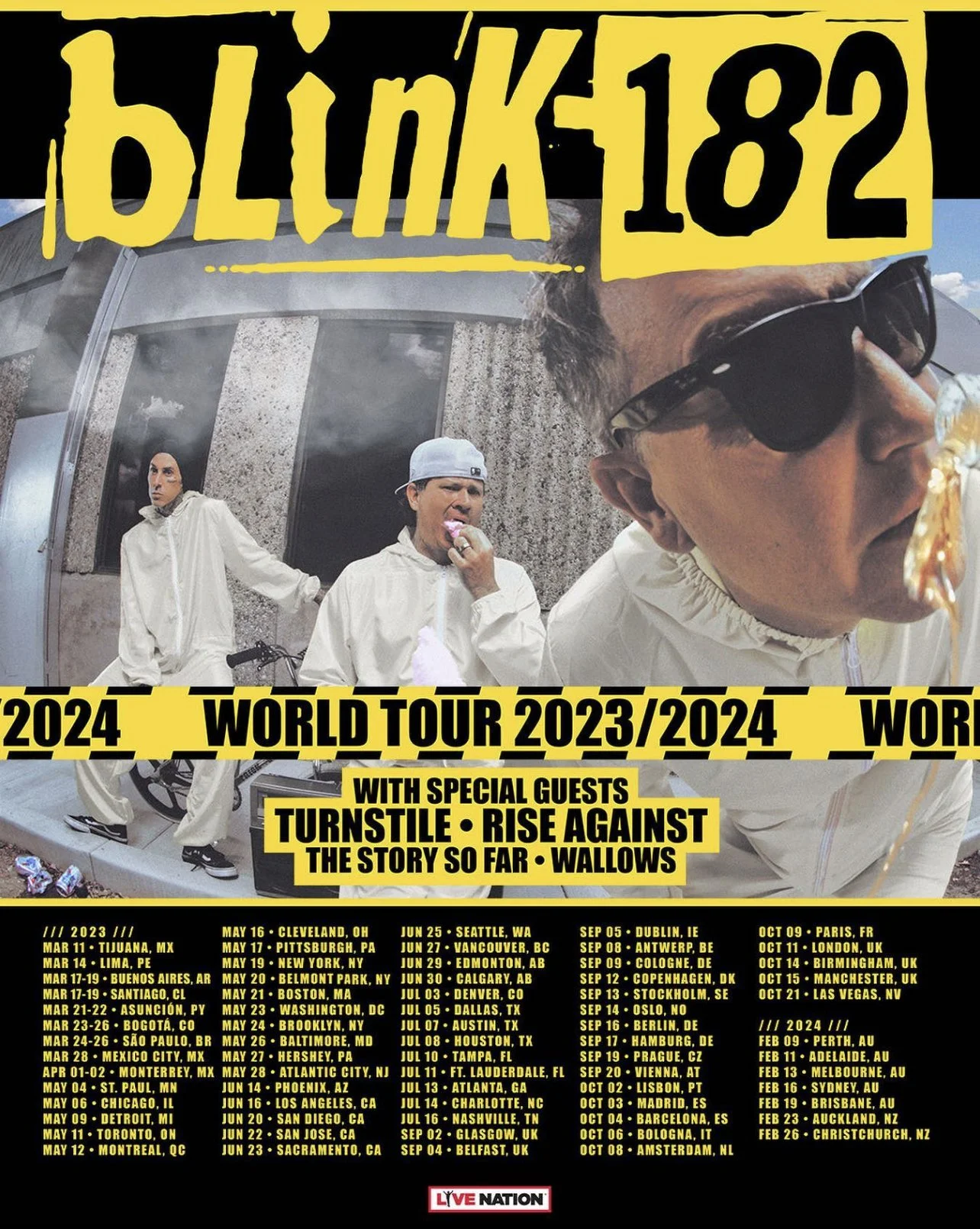Blink-182 performing on their 2023 reunion tour