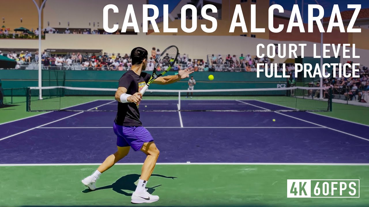Carlos Alcaraz training on a tennis court