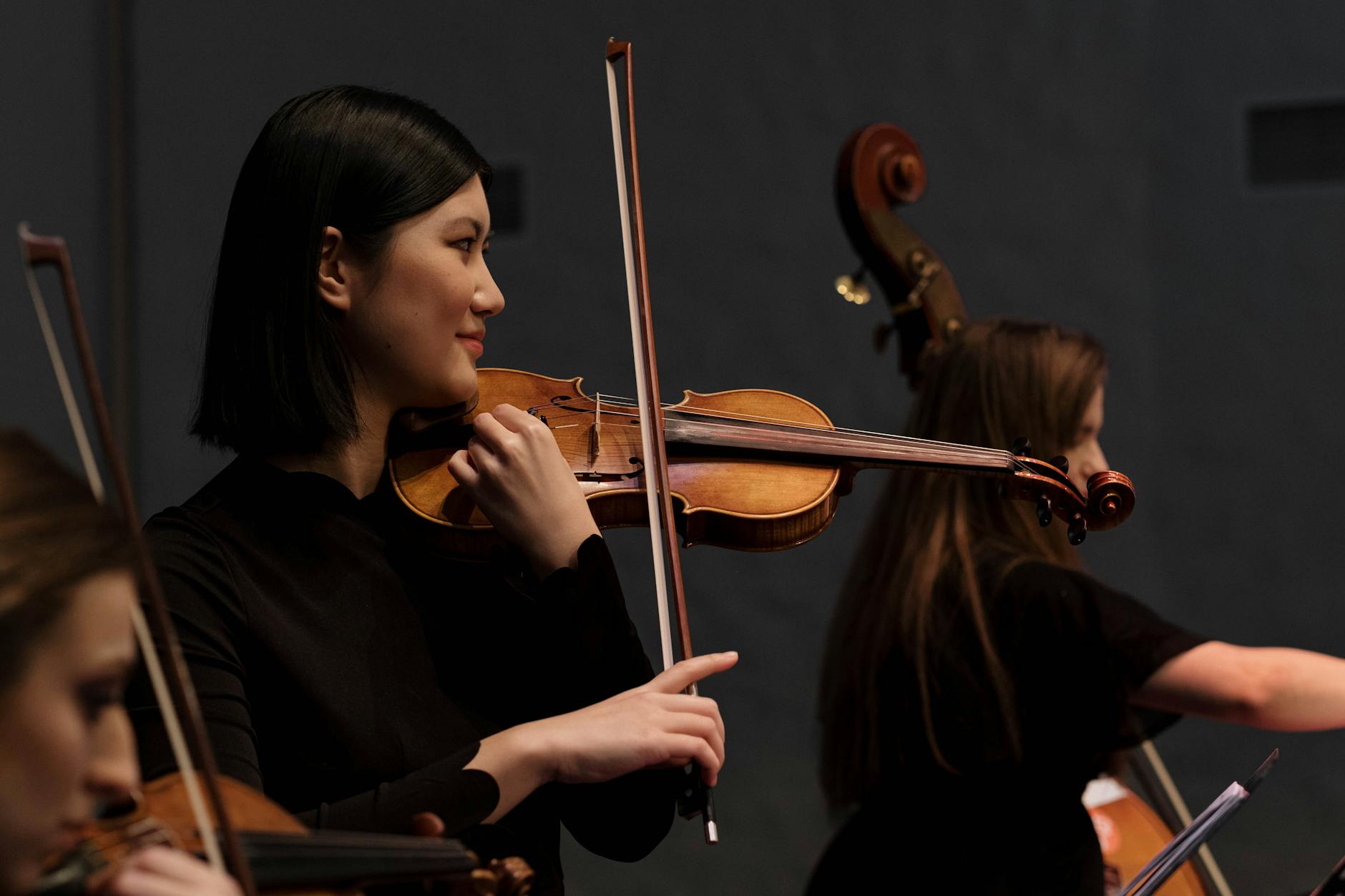 Musicians performing on orchestra stage