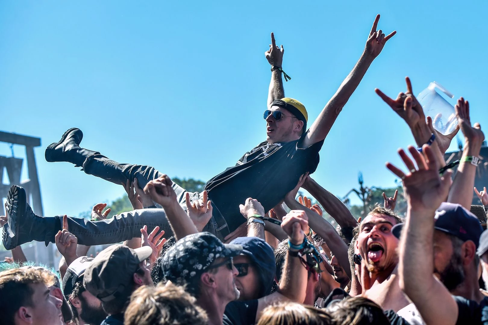 Large crowd at outdoor rock music festival