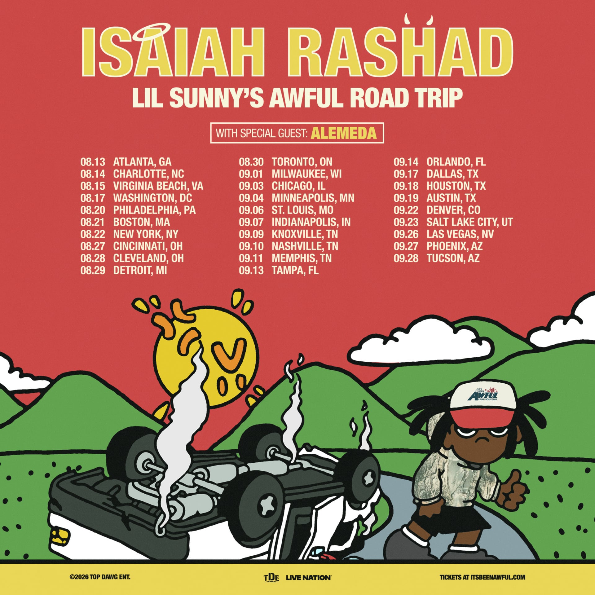 Isaiah Rashad Lil Sunny's Awful Road Trip Tour 2026 announcement