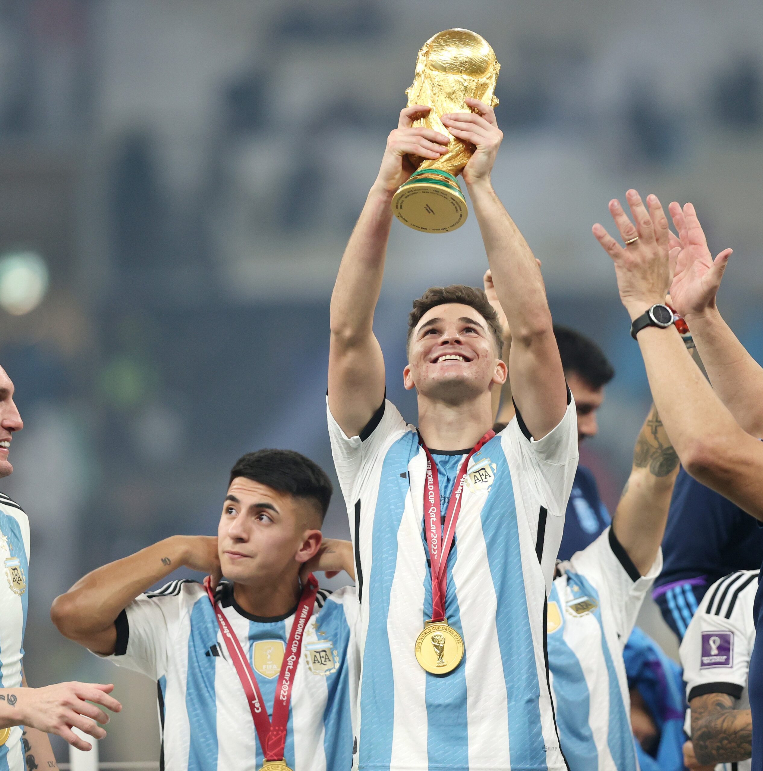 Julian Alvarez celebrating with Argentina at the 2022 FIFA World Cup