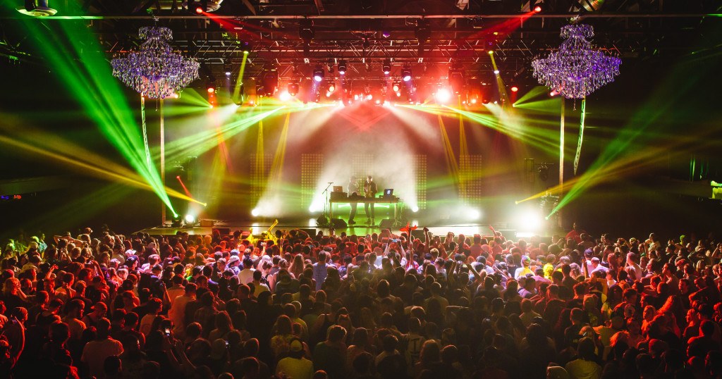 Philadelphia concert venue interior with stage lighting