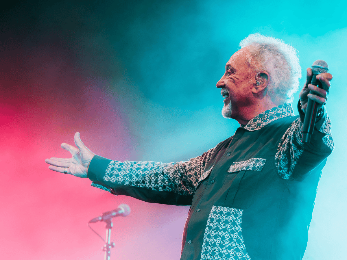 Tom Jones performing live on stage