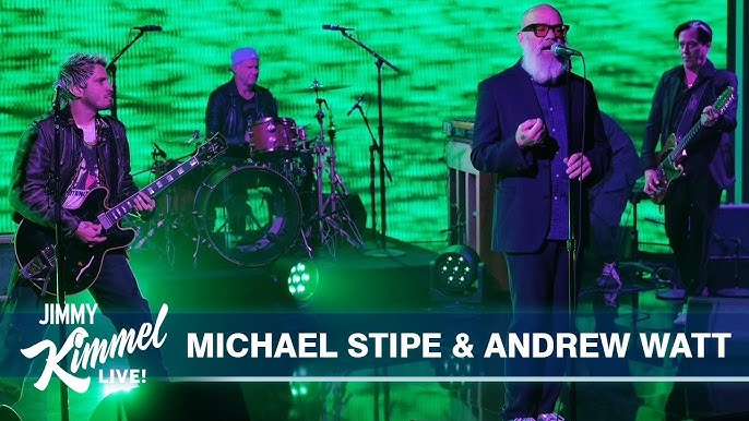 Michael Stipe and Andrew Watt performing together on Jimmy Kimmel Live