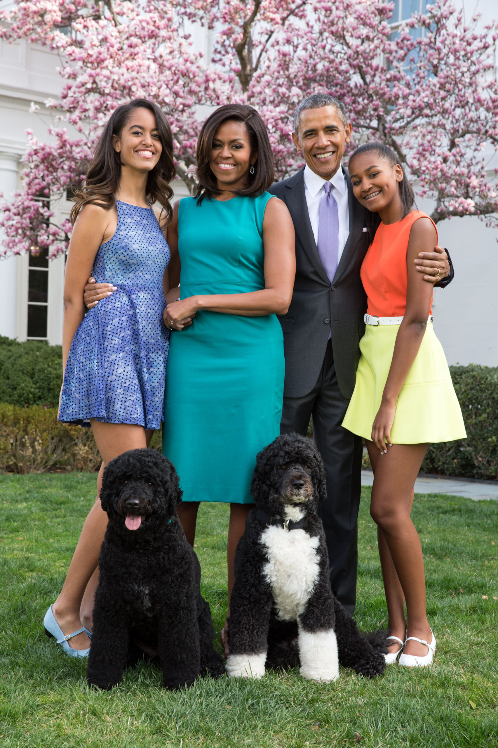 Michelle Obama with daughter Sasha Obama at family celebration
