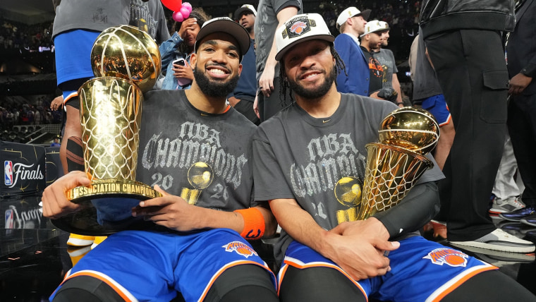 New York Knicks players celebrating championship victory