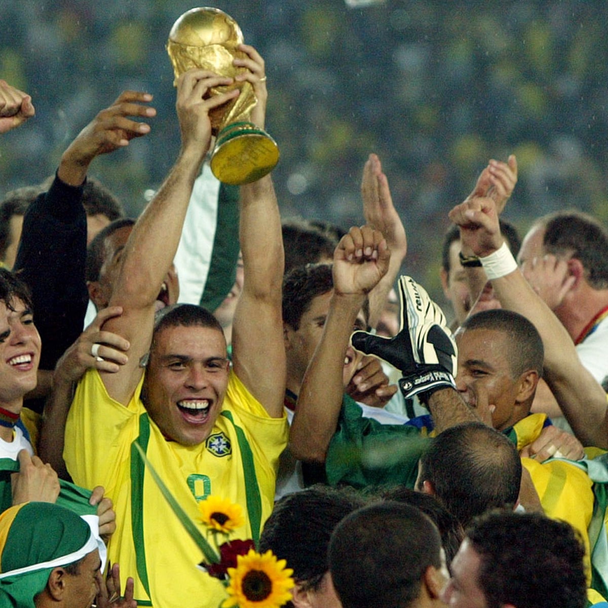 Ronaldo Nazario celebrating at the 2002 FIFA World Cup for Brazil