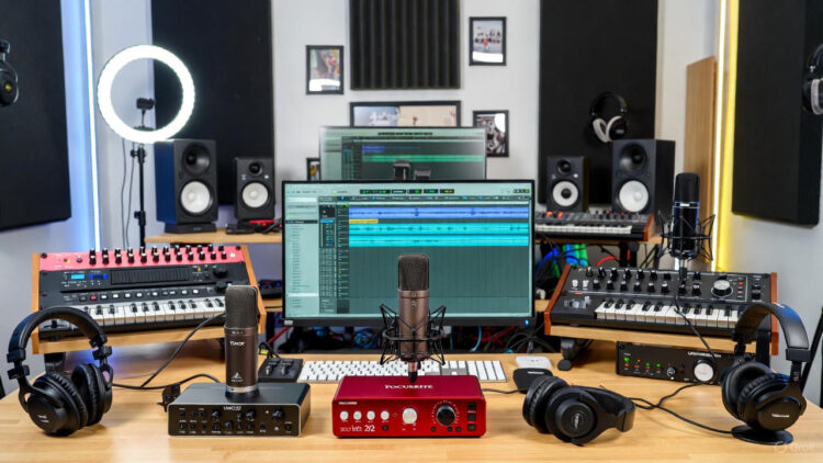 Independent artist working in a music studio