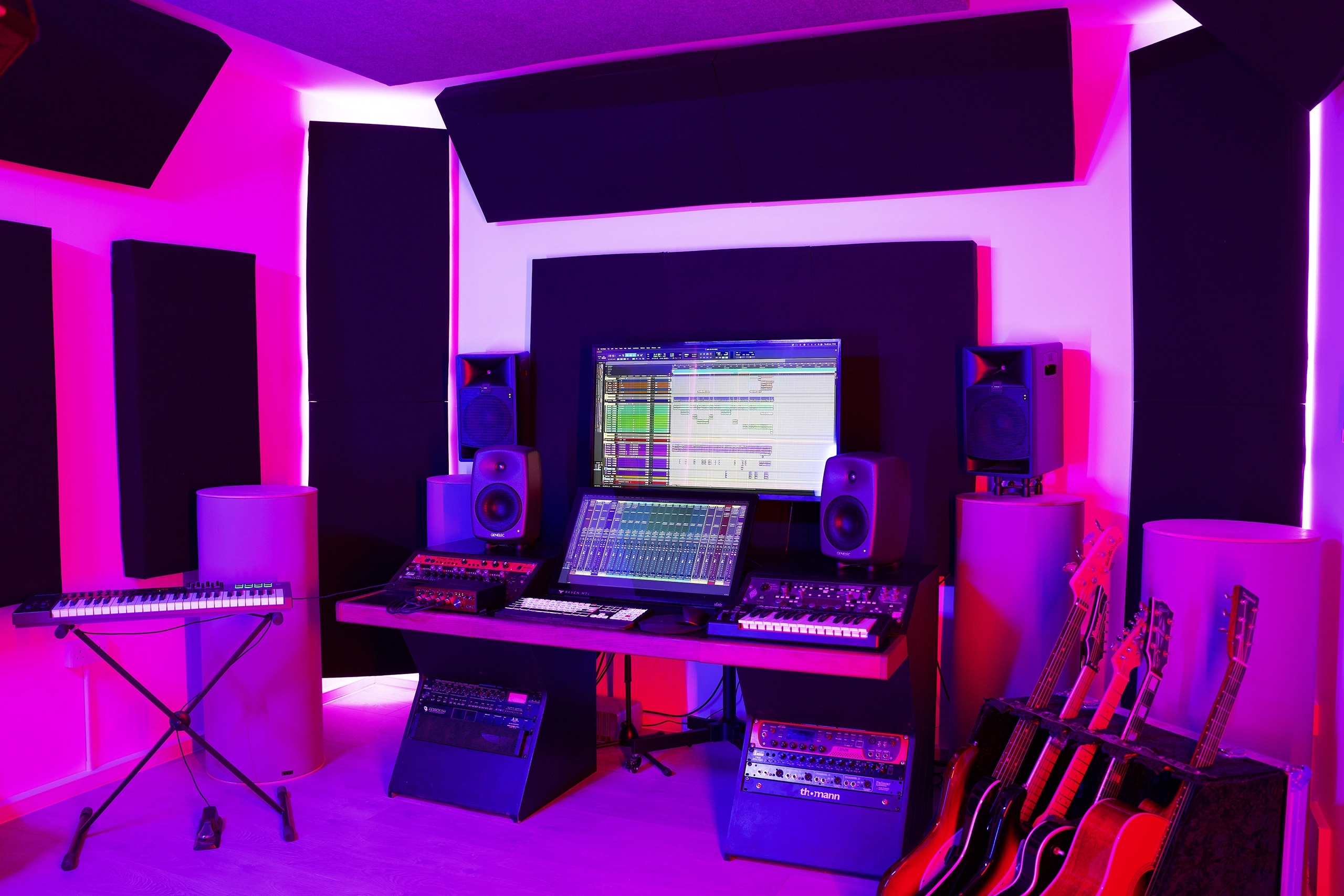 Professional recording studio in London with mixing console