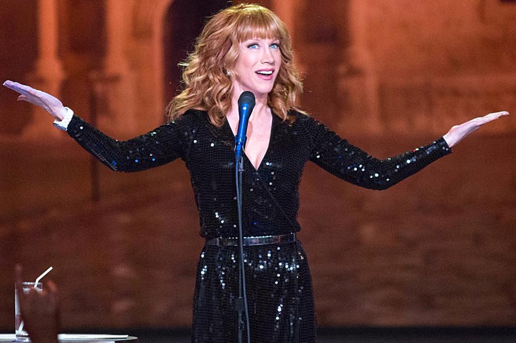 Kathy Griffin performing stand-up comedy on stage