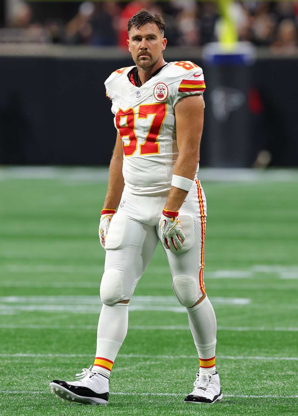 Travis Kelce on the field for the Kansas City Chiefs during an NFL game